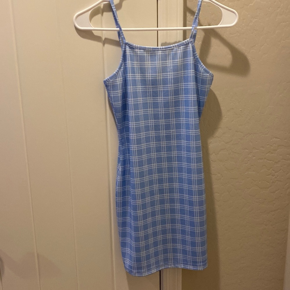 Blue and white plaid dress